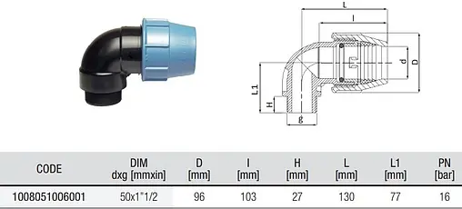 Уголок компрессионный переходной 50мм x 1½&quot;н Unidelta 1008051006