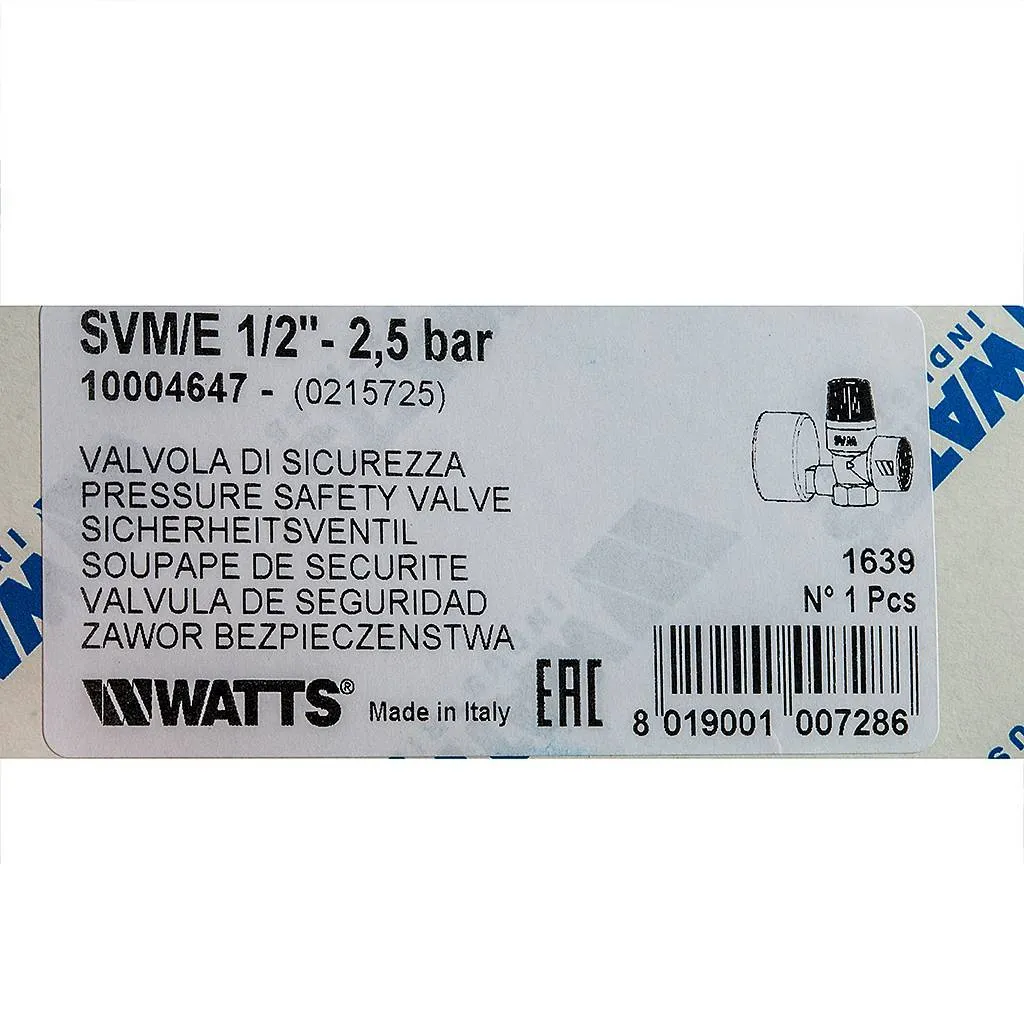 Клапан предохранительный ½&quot; 2.5 бар WATTS SVM 2.5 10004647