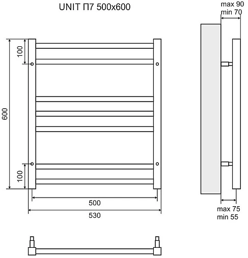 Полотенцесушитель электрический лесенка Lemark Unit П7 600х500 черный матовый LM45607EBL