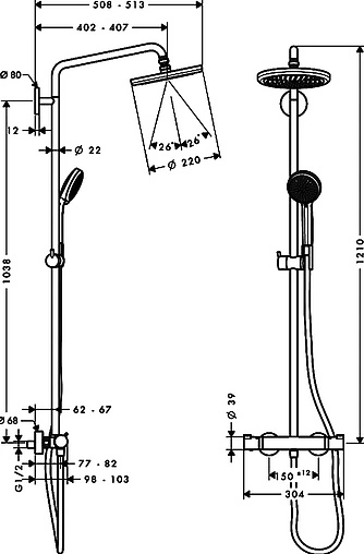 Душевая система с термостатом для душа Hansgrohe Croma 220 1jet EcoSmart хром 27188000