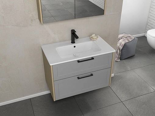 Тумба-умывальник подвесная ISVEA Valero 80 серый/дуб 27VRS074080I+10SL51081SV