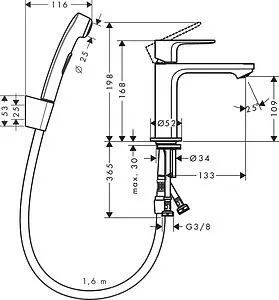 Смеситель для раковины с гигиеническим душем Hansgrohe Rebris S 110 хром 72215000 Смеситель для раковины с гигиеническим душем Hansgrohe Rebris S 110 хром 72215000, 2