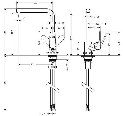 Смеситель для кухни Hansgrohe Focus M41 280 1jet чёрный матовый 31817670