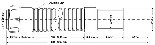 Слив гофрированный Mc Alpine 1½x40/50мм L=470-1200мм MRMF2-12