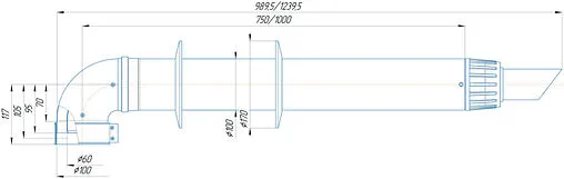 Комплект дымохода Антилед Ø 60/100мм L=1000мм Krats Антилёд KTL-01P-1