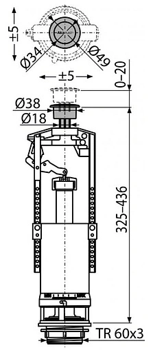 Механизм сливной для бачка однорежимный AlcaPlast A05-CHROM Механизм сливной для бачка однорежимный AlcaPlast A05-CHROM