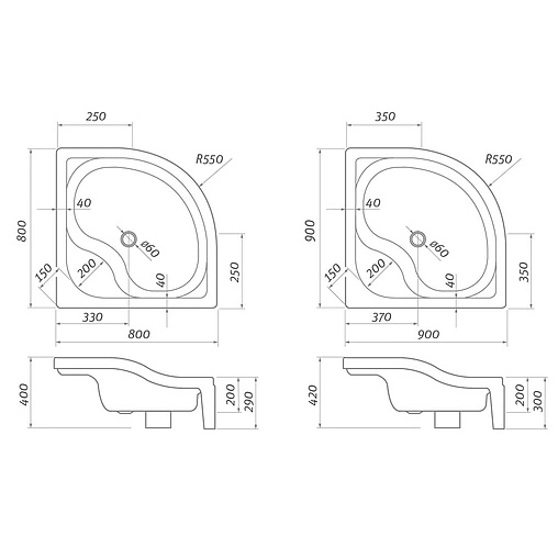 Поддон для душа акриловый низкий 900x900мм Roltechnik Semideep Neo 8000198