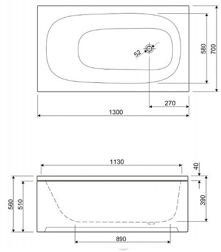 Ванна акриловая Cezares Eco 130x70