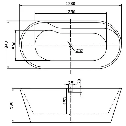 Ванна акриловая отдельностоящая BelBagno 178x84 белый BB14