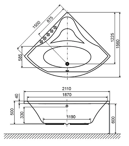 Ванна акриловая Excellent Glamour 150x150 WAEX.GLA15WH