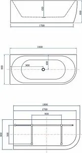 Ванна акриловая Aquanet Family Elegant A 180x80 Matt Finish белый матовый 3805-N-MW, 2