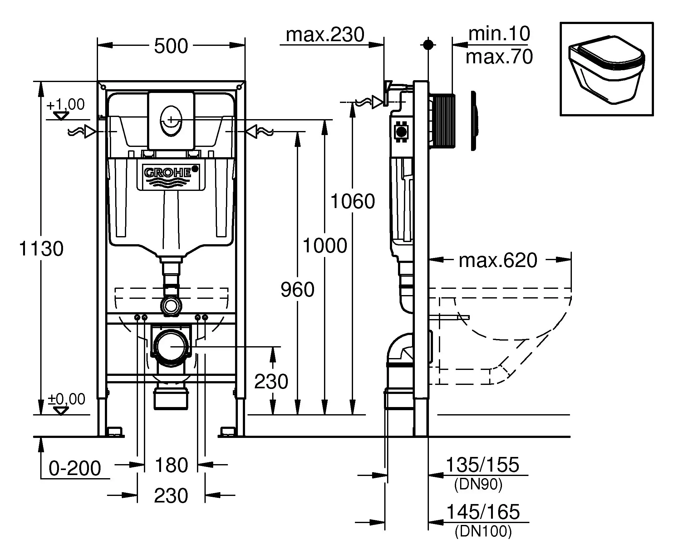 Инсталляция для подвесного унитаза Set 3 в 1 Grohe Rapid SL 38721001 с кнопкой хром глянцевый Инсталляция для подвесного унитаза Set 3 в 1 Grohe Rapid SL 38721001 с кнопкой хром глянцевый, 2