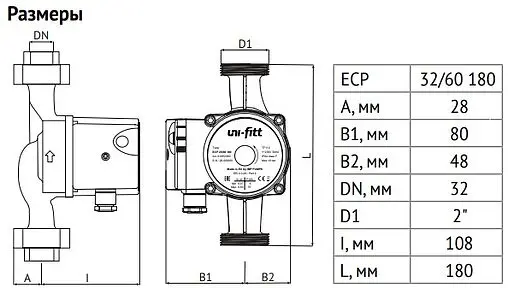 Насос циркуляционный Uni-Fitt ECP 32/60 180 918E3260 Насос циркуляционный Uni-Fitt ECP 32/60 180 918E3260