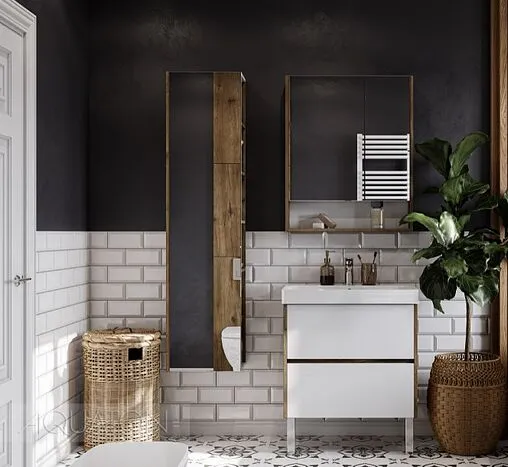 Шкаф-зеркало Aquaton Сканди 70 белый/дуб рустикальный 1A252202SDZ90