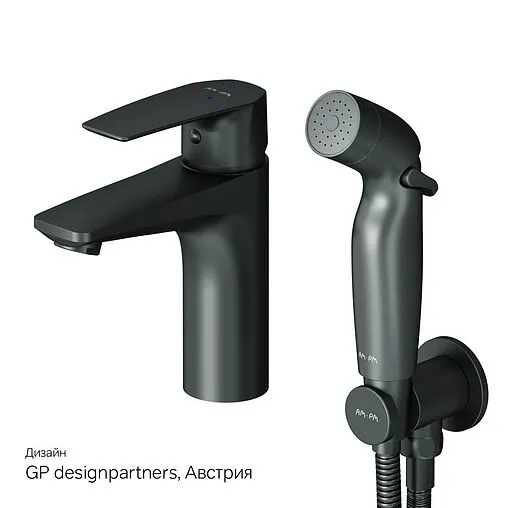 Смеситель для раковины с гигиеническим душем Am.Pm Gem чёрный матовый F90A03022 Смеситель для раковины с гигиеническим душем Am.Pm Gem чёрный матовый F90A03022