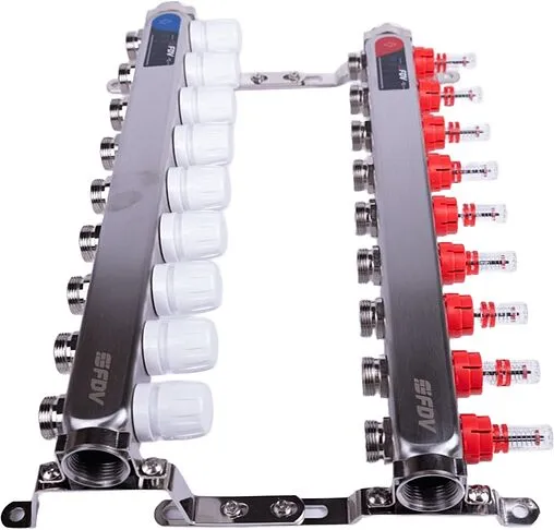 Группа коллекторная с расходомерами 9 отводов 1&quot;в/в x ¾&quot;ек FDV S1101A-1/9