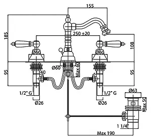 Смеситель для биде Cezares Diamond золото DIAMOND-BBS2-03/24-Sw, 2