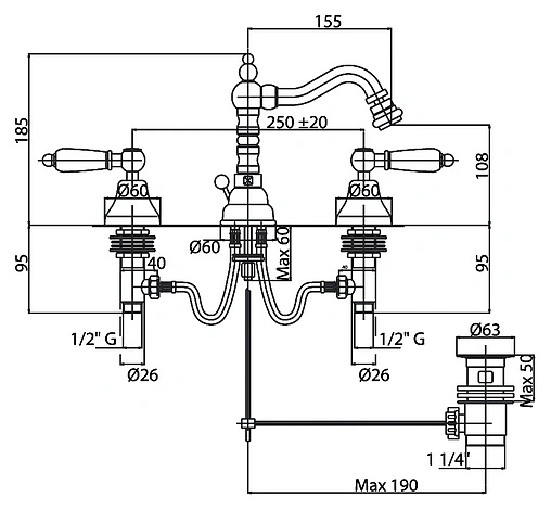 Смеситель для биде Cezares Diamond золото DIAMOND-BBS2-03/24-Sw
