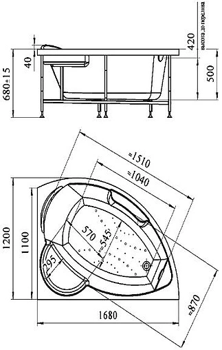 Ванна акриловая Radomir Алари 168х120 L 2-01-0-1-1-218