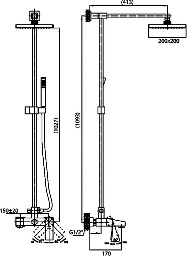 Душевая система со смесителем для ванны Cezares Quattro хром QUATTRO-C-CVD-01