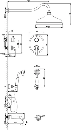 Душевая система со смесителем для ванны Lemark Brava золото/белый LM4722G