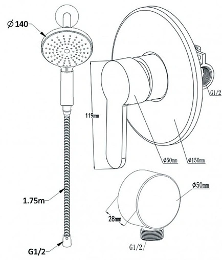 Смеситель для душа скрытого монтажа Swedbe Platta хром 5532