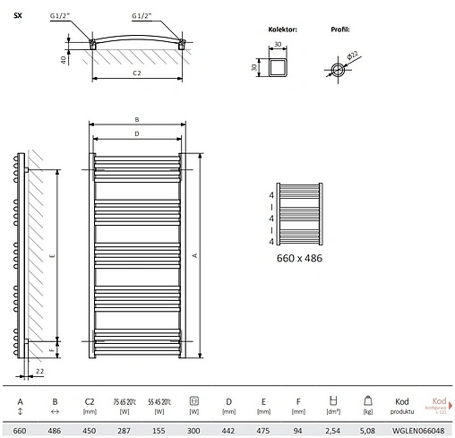Полотенцесушитель электрический лесенка Terma Lena 660x486 черный матовый WLLEN066048 K9M5E1Е8