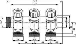 Коллектор регулирующий проходной 3 отвода ¾&quot;в/н x ¾&quot;ек TECE 8730011, 2