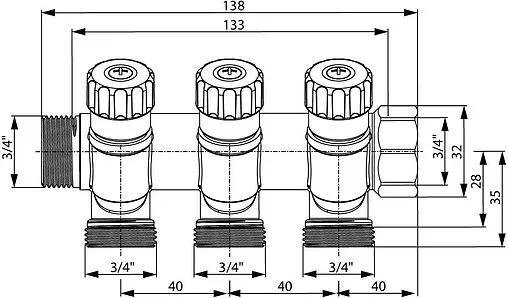 Коллектор регулирующий проходной 3 отвода ¾&quot;в/н x ¾&quot;ек TECE 8730011