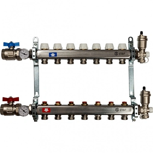 Группа коллекторная без расходомеров 7 отводов 1&quot;в/в x ¾&quot;ек Stout SMS 0912 000007