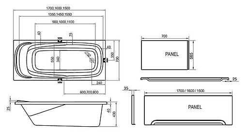 Ванна акриловая Ravak VANDA II 170x70 CP21000000