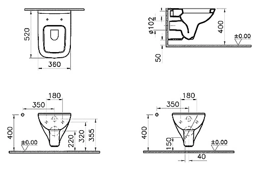 Комплект 5 в 1 VitrA S20 9004B003-7204 с кнопкой Loop 740-0580 хром глянцевый