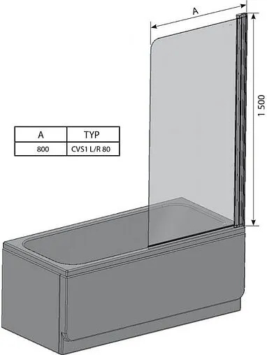 Шторка на ванну 800мм прозрачное стекло Ravak Chrome CVS1 80 R 7QR40100Z1