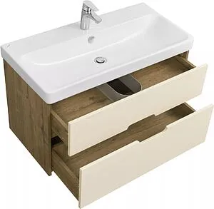 Тумба-умывальник подвесная Aquaton Оливия 90 бежевый/дуб веллингтон 1A2544K0OLVG0 Тумба-умывальник подвесная Aquaton Оливия 90 бежевый/дуб веллингтон 1A2544K0OLVG0, 3