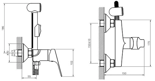 Гигиенический душ со смесителем Rossinka RS50 хром RS50-52
