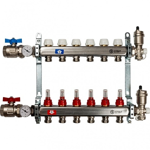 Группа коллекторная с расходомерами 6 отводов 1&quot;в/в x ¾&quot;ек Stout SMS 0907 000006