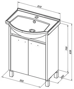 Тумба-умывальник напольная Aquanet Донна 60 белый/белый дуб 00273996+00170121 Тумба-умывальник напольная Aquanet Донна 60 белый/белый дуб 00273996+00170121, 2