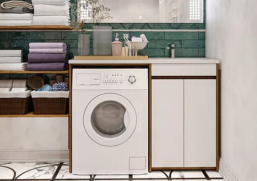 Тумба под умывальник напольная над стиральной машиной Айсберг Домино 120 белый/дуб вотан DD4213T