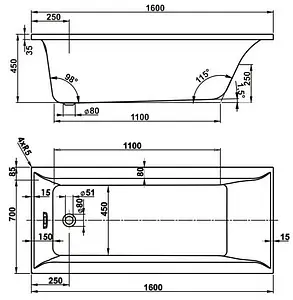 Ванна акриловая Vagnerplast Veronela 150x70 VPBA157VEA2X-04 Ванна акриловая Vagnerplast Veronela 150x70 VPBA157VEA2X-04, 5