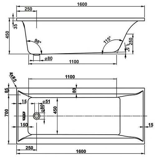 Ванна акриловая Vagnerplast Veronela 150x70 VPBA157VEA2X-04