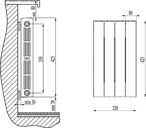 Радиатор биметаллический 4 секции Rifar SUPReMO 350 RS35004