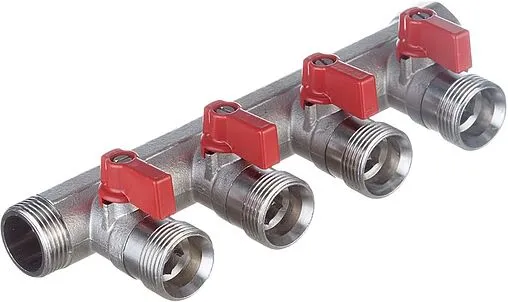 Коллектор запорный проходной 4 отвода красный ¾&quot;в/н x ¾&quot;ек Henco VB050504-ROOD