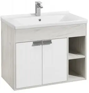 Тумба под умывальник подвесная Aquaton Флай 80 белый/дуб крафт 1A237401FAX10, 1