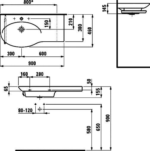Раковина Laufen Palace 90 L белый 8.1670.2.000.104.1