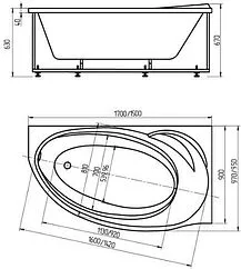 Ванна акриловая Aquatek Бетта 170x97 R с фронтальной панелью с каркасом (разборный) BET170-0000100