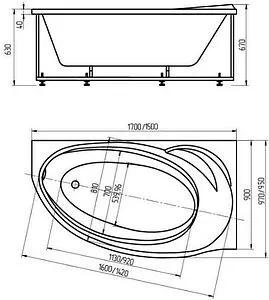 Ванна акриловая с гидромассажем Aquatek Бетта 170x97 R с фронтальной панелью с каркасом (разборный), с гидромассажем (пневмоуправление) + спинной массаж 6 форсунок BET170-0000009 Ванна акриловая с гидромассажем Aquatek Бетта 170x97 R с фронтальной панелью с каркасом (разборный), с гидромассажем (пневмоуправление) + спинной массаж 6 форсунок BET170-0000009, 2