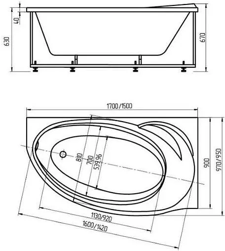 Ванна акриловая с гидромассажем Aquatek Бетта 170x97 R с фронтальной панелью с каркасом (разборный), с гидромассажем (пневмоуправление) + спинной массаж 6 форсунок BET170-0000009