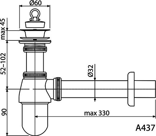 Сифон бутылочный для раковины AlcaPlast хром A437