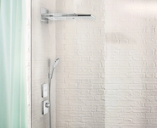 Термостат с отдельным выводом для ручного душа Hansgrohe ShowerSelect Glass Highflow чёрный/хром 15735600