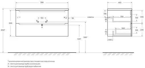 Тумба-умывальник подвесная BelBagno ETNA 100 Bianco Opaco ETNA-1000-2C-SO-BO-P+